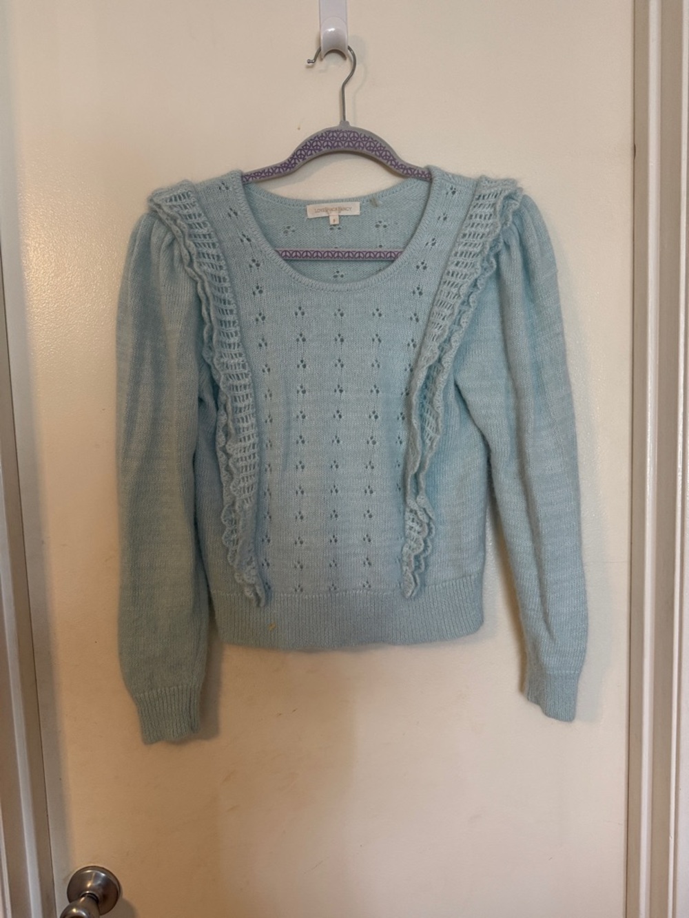 LSF Light Blue cashmere Ruffle-Trim Sweater